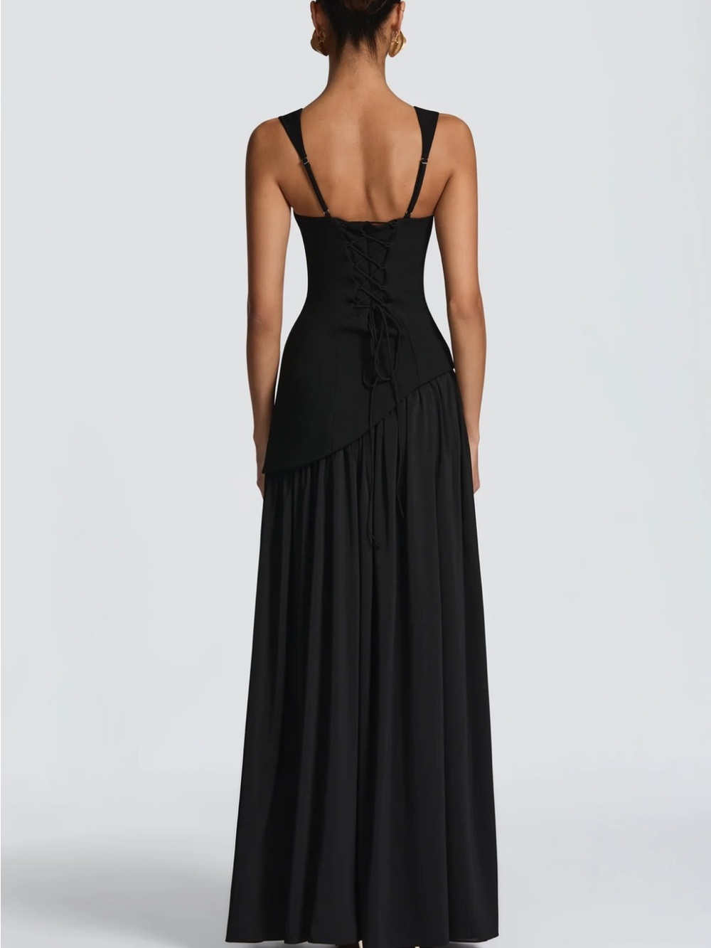 Elegant Black Maxi Dress with Draped Scarf - Picture 3 of 10